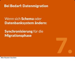 Bei Bedarf: Datenmigration
Wenn sich Schema oder
Datenbanksystem ändern:
Synchronisierung für die
Migrationsphase

Alte Routen löschen

7.

 