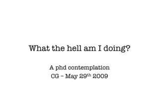 What the hell am I doing?

     A phd contemplation
     CG – May 29th 2009
 