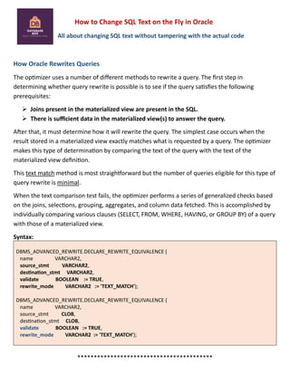 Rewriting Reality: How to Change SQL Text on the Fly in Oracle | PDF