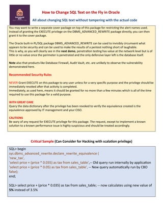 Rewriting Reality: How to Change SQL Text on the Fly in Oracle | PDF