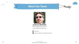 www.azug.fr
© 2019 AZUG FR. All Rights Reserved.
3
Meet the Team
Microsoft MVP Visual Studio ALM
Guillaume ROUCHON
Software Architect @ALD Automotive
@grouchon
https://fr.linkedin.com/in/guillaumerouchon
 