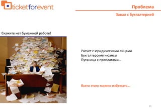 15
Завал с бухгалтерией
Скажите нет бумажной работе!
Расчет с юридическими лицами
Бухгалтерские нюансы
Путаница с проплатами…
Проблема
Всего этого можно избежать…
 