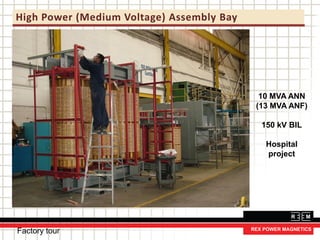 High Power (Medium Voltage) Assembly Bay
10 MVA ANN
(13 MVA ANF)
150 kV BIL
Hospital
project
Factory tour
 