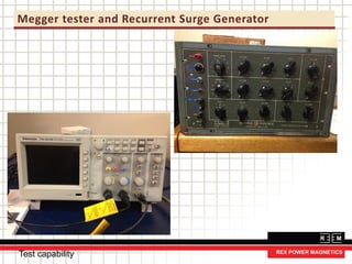 Megger tester and Recurrent Surge Generator
Test capability
 
