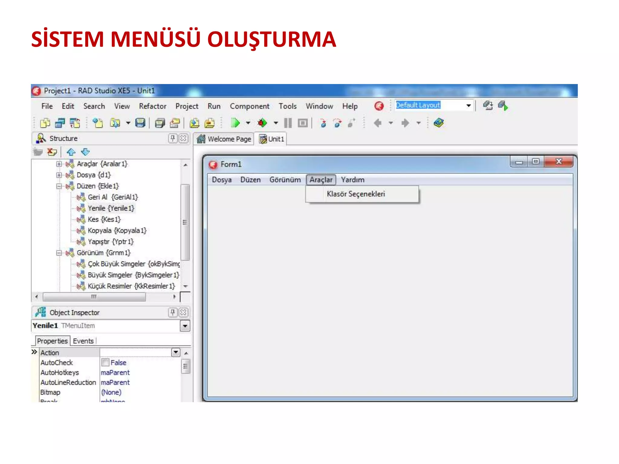 SİSTEM MENÜSÜ OLUŞTURMA
 