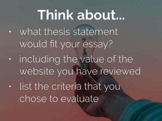 (Online) Thesis Statement Ch. 9 Writing a Review
