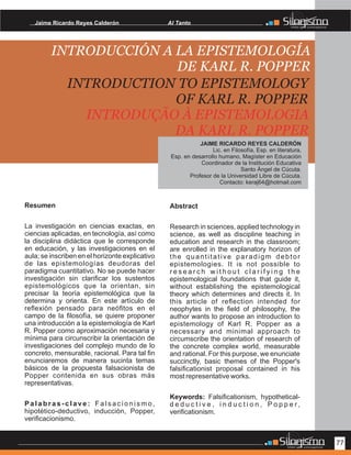 Reyes int. a la epistemología de karl r. popper