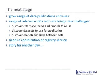 The next stage
   grow range of data publications and uses
   range of reference data and sets brings new challenges
   ...