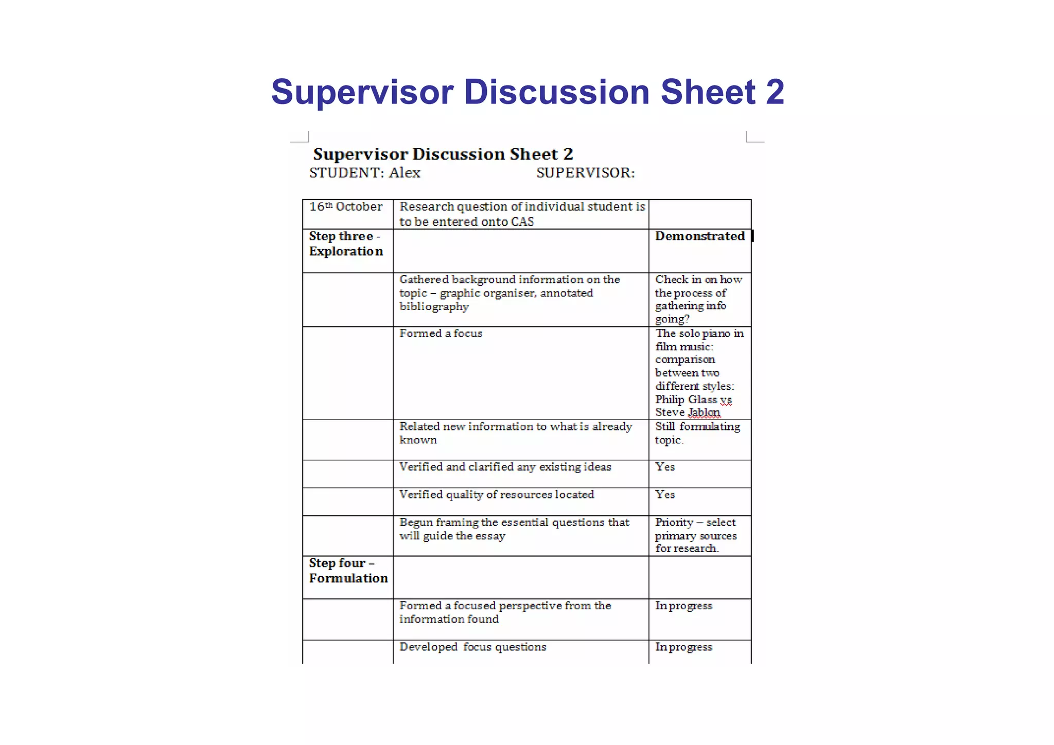 Supervisor Discussion Sheet 2
 