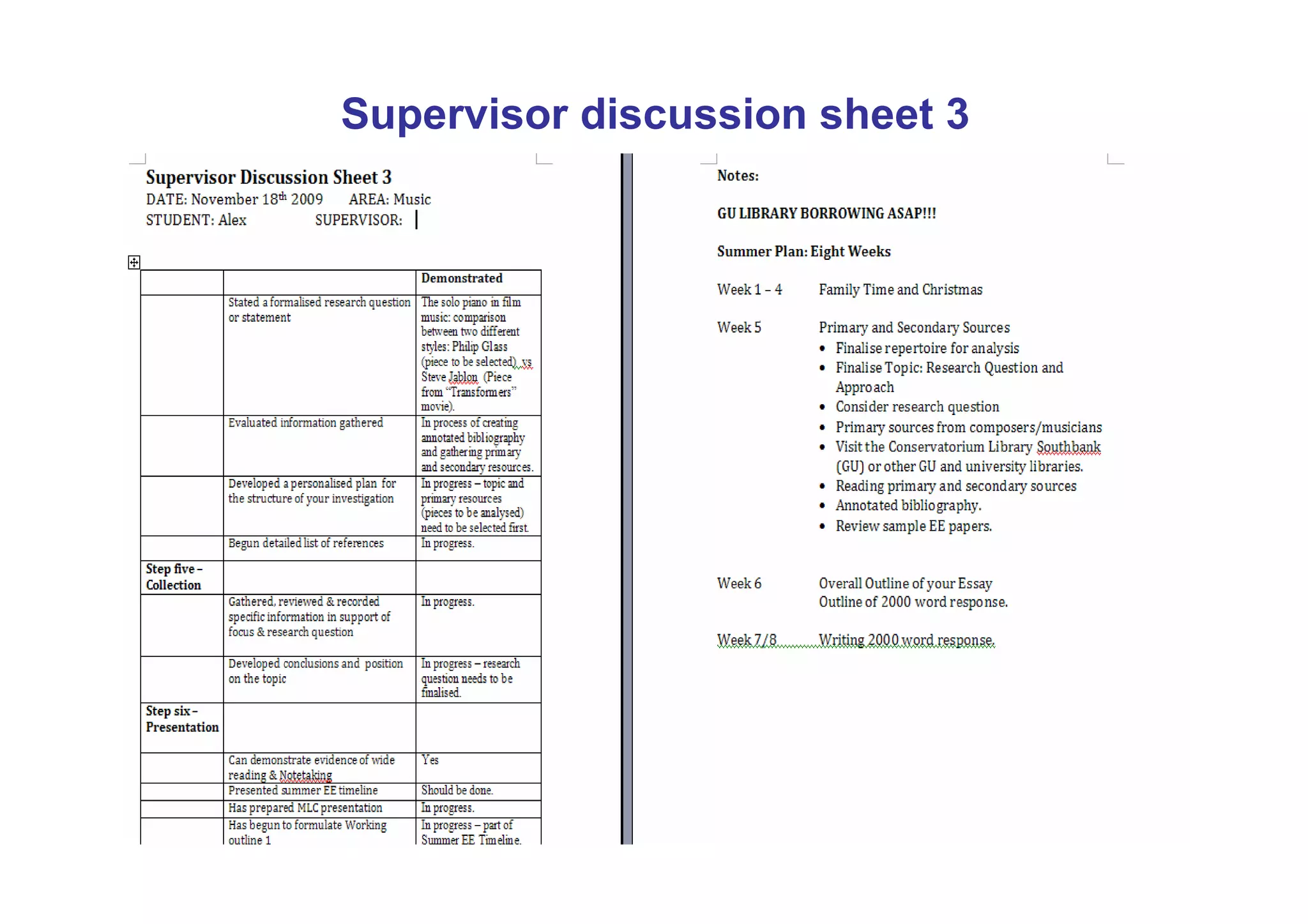 Supervisor discussion sheet 3
 