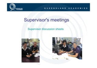Supervisor's meetings
 Supervisor discussion sheets
 
