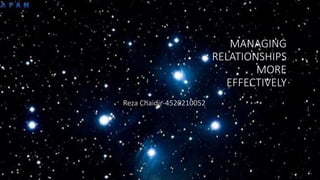 MANAGING
RELATIONSHIPS
MORE
EFFECTIVELY
Reza Chaidir-4520210052
 