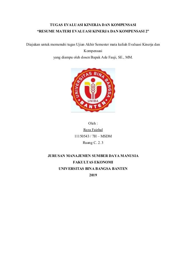 Reza Faizhal 11150543 7 H Msdm Resume Evaluasi Kinerja Dan Kompen
