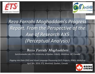 Reza Farrahi Moghaddam's Progress Report. From the Perspective of the Axe of Research AX5 (Perceptual Analysis)