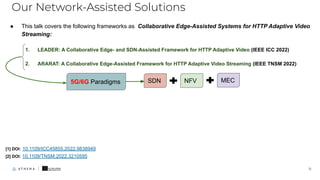 11
● This talk covers the following frameworks as Collaborative Edge-Assisted Systems for HTTP Adaptive Video
Streaming:
1...