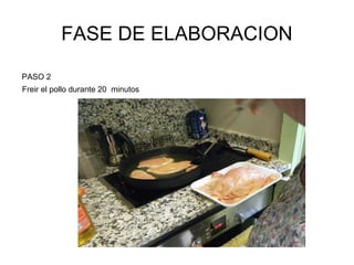 FASE DE ELABORACION PASO 2  Freir el pollo durante 20  minutos 