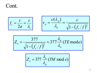  2
1
)(
ff
cc
v
co
g
p




c
c
c
a
c
f


2
 
)mod(377
1
377
2
eTE
ff
Z
o
g
c
o





)mod(377 eTMZ
g
o
o



109
 