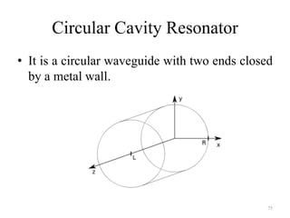 Circular Cavity Resonator
• It is a circular waveguide with two ends closed
by a metal wall.
75
 