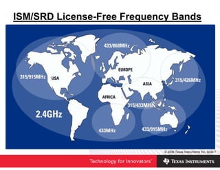 ISM/SRD License-Free Frequency Bands




                            © 2006 Texas Instruments Inc, Slide 7
 