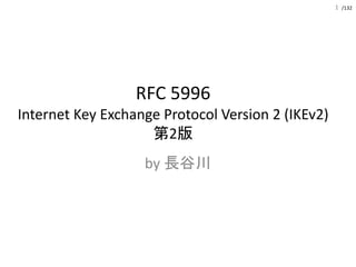 /132
RFC 5996
Internet Key Exchange Protocol Version 2 (IKEv2)
第2版
by 長谷川
1
 