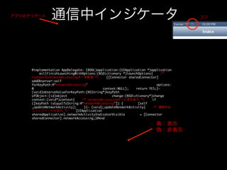 ファイル構成
アプリケーション・デリゲート

テーブル（RFCのインデックス）
詳細画面（RFC文書表示）
データ

通信（コネクタ／パーサ）

 