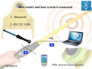 12/19/2014
How reader and host system is connected
1- Bluetooth
2- RS 232/ USB
-------------------------------------
PDA (Personal Digital Assistant)
 