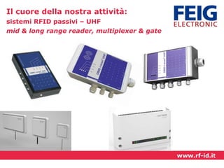 Il cuore della nostra attività:
sistemi RFID passivi – UHF
mid & long range reader, multiplexer & gate

www.rf-id.it

 