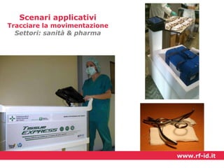 Scenari applicativi

Tracciare la movimentazione
Settori: sanità & pharma

www.rf-id.it

 