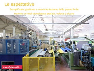 Le aspettative 
Semplificare gestione e movimentazione delle pezze finite 
tramite un tool tecnologico pratico, veloce e sicuro 
www.rfidglobal.it 
 