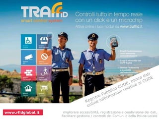 www.rfidglobal.it migliorare accessibilità, registrazione e condivisione dei dati, 
Facilitare gestione / controlli dei Comuni e della Polizia Locale 
 