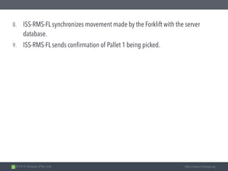 2014 © Intrasys (Pte.) Ltd. http://www.intrasys.sg
8. ISS-RMS-FL synchronizes movement made by the Forklift with the server
database.
9. ISS-RMS-FL sends confirmation of Pallet 1 being picked.
 