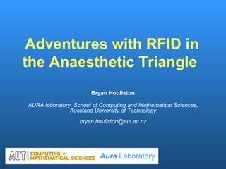 Adventures with RFID in the Anaesthetic Triangle  Bryan Houliston AURA laboratory, School of Computing and Mathematical Sciences, Auckland University of Technology [email_address] Aura  Laboratory 