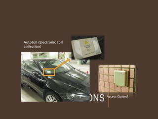 APPLICATIONS
Autotoll (Electronic toll
collection)
Access Control
 