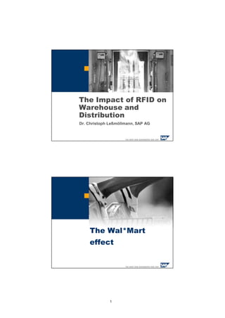 The Impact of RFID on 
Warehouse and 
Distribution 
Dr. Christoph Leßmöllmann, SAP AG 
The Wal*Mart 
effect 
1 
 
