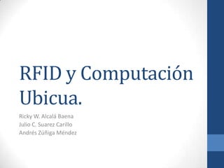 RFID y Computación Ubicua. Ricky W. Alcalá Baena Julio C. Suarez Carillo Andrés Zúñiga Méndez 