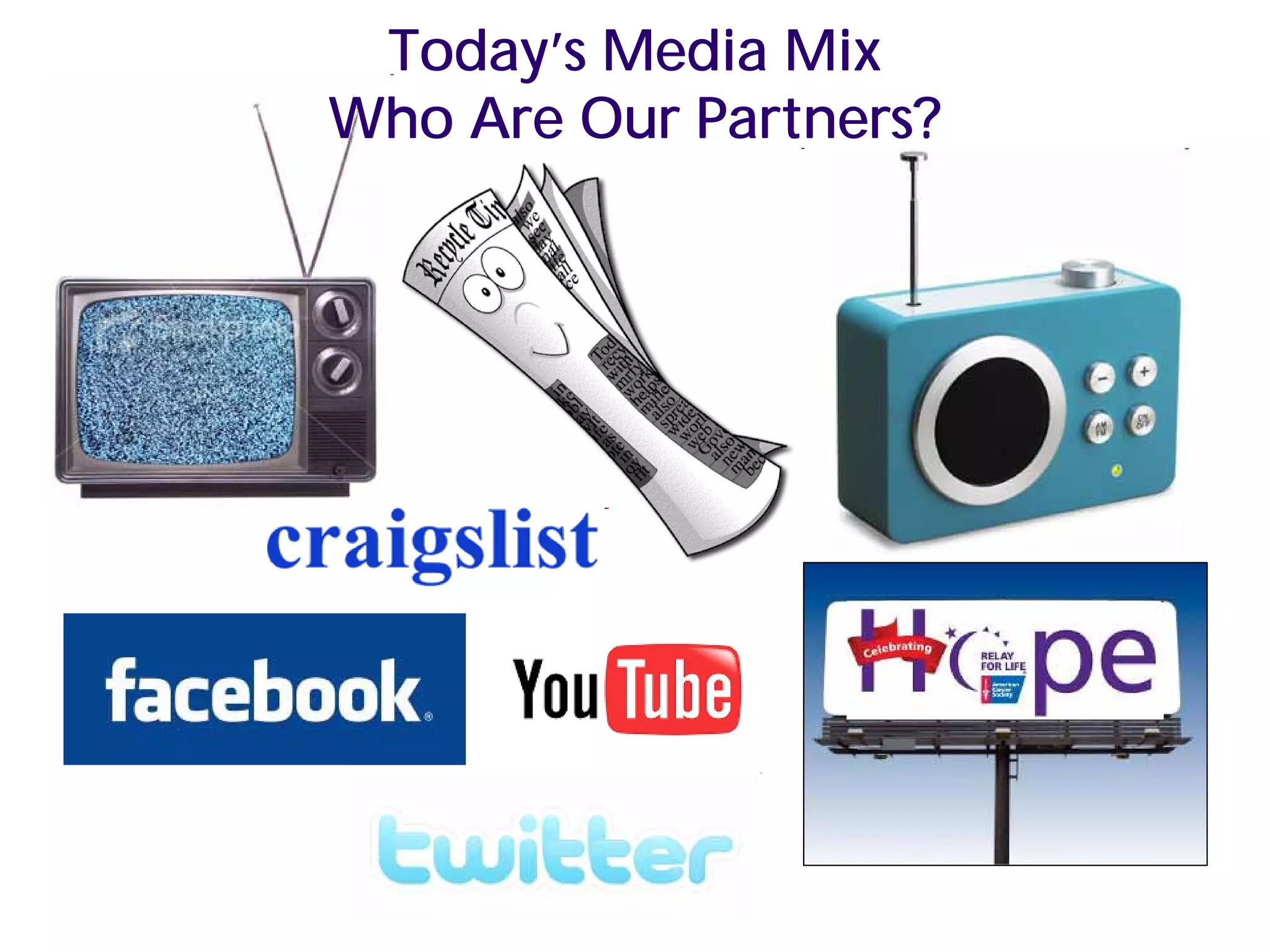 Today’s Media Mix
Who Are Our Partners?
 