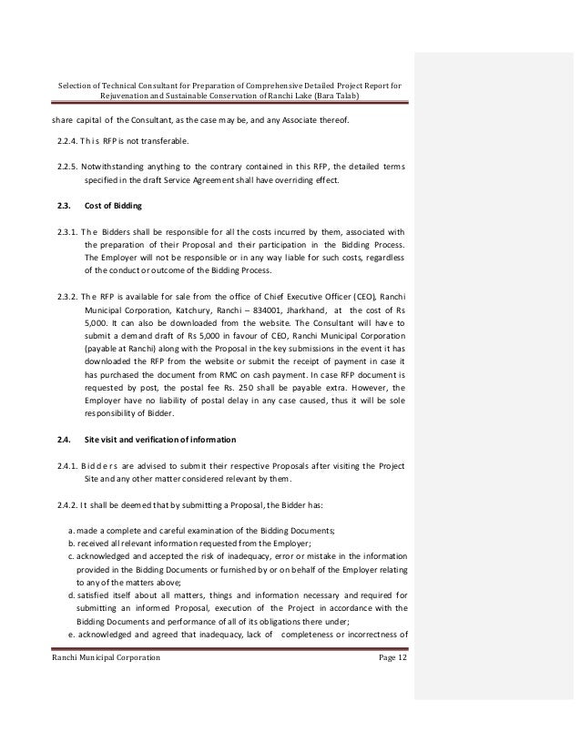 rfp document for preparation of comprehensive detailed project report dnr form texas