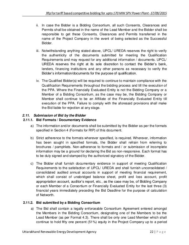 rfp for tariff based competitive bidding for upto 170 mw solar power