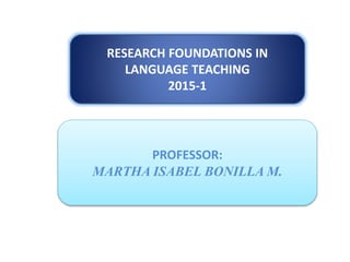 RESEARCH FOUNDATIONS IN
LANGUAGE TEACHING
2015-1
PROFESSOR:
MARTHA ISABEL BONILLA M.
 