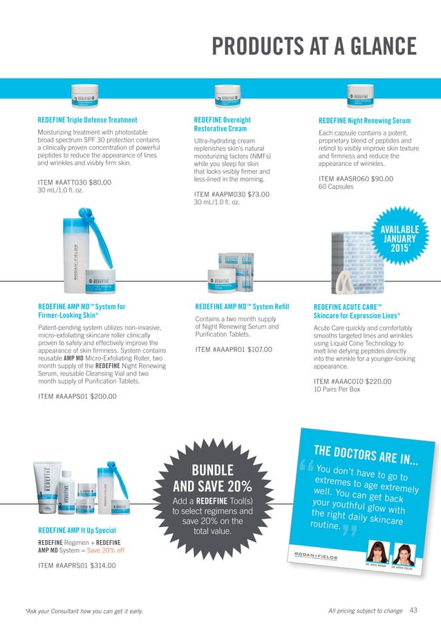 Rodan and Fields USA Product Catalog Featuring Acute Care 2014