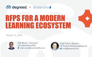 RFPS FOR A MODERN
LEARNING ECOSYSTEM
Mike Rustici | Watershed
CEO @watershedLRS
mike.rustici@watershedlrs.com
March 31, 2016
+
Todd Tauber| Degreed
VP Product Marketing @Degreed
todd@degreed.com
 