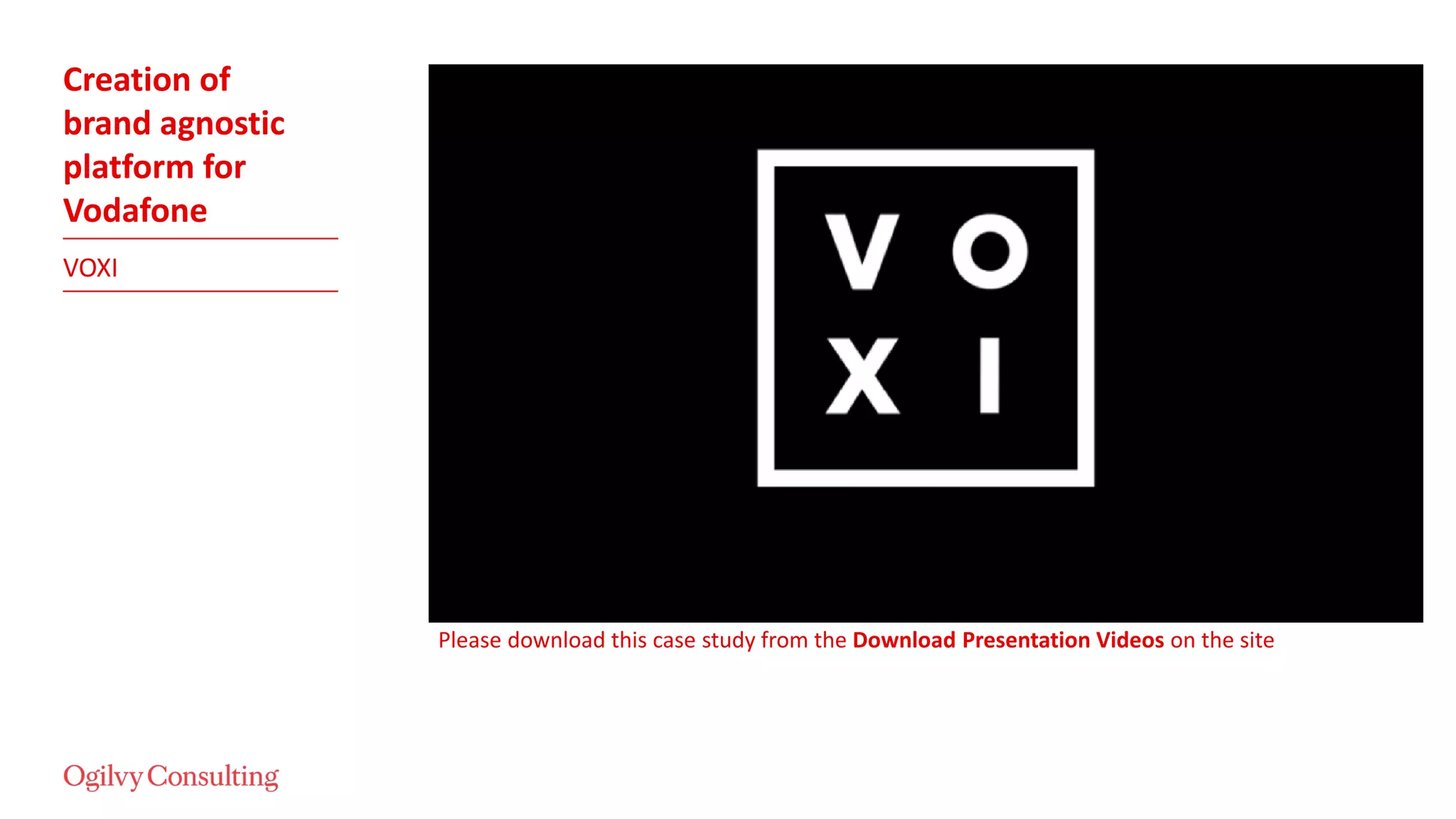 Creation of
brand agnostic
platform for
Vodafone
VOXI
Please download this case study from the Download Presentation Videos on the site
 