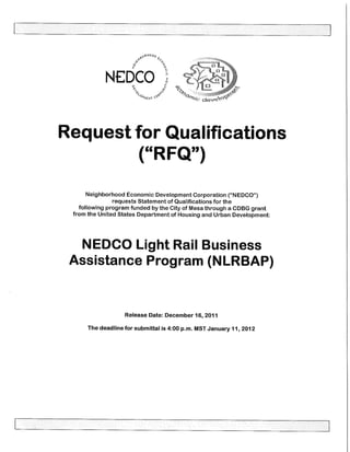 RFQ NEDCO Mesa Light Rail Business Assistance