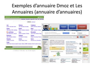 Exemples d’annuaire Dmoz et Les
Annuaires (annuaire d’annuaires)
 