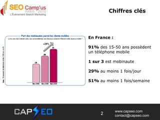 Chiffres clés<br />En France : <br />91% des 15-50 ans possèdent un téléphone mobile<br />1 sur 3 est mobinaute<br />29% a...