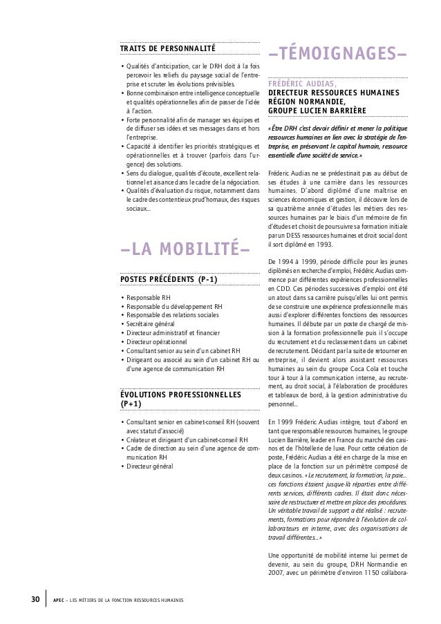 Etude Apec Referentiel Des Metiers Cadres Des Ressources Humaines