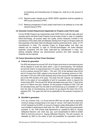 RfS for Selection of “500 MW Grid Connected Solar Power Projects in ...
