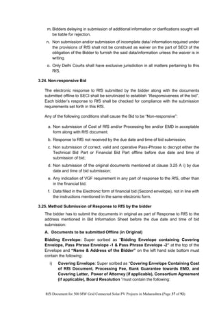 RfS for Selection of “500 MW Grid Connected Solar Power Projects in ...
