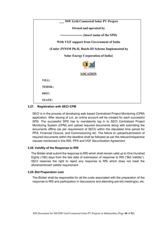 RfS for Selection of “500 MW Grid Connected Solar Power Projects in ...