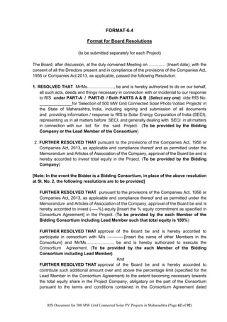 RfS for Selection of “500 MW Grid Connected Solar Power Projects in ...